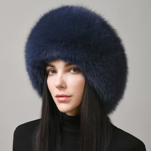 100% Natural Fox Fur Hat for Women - Thick Winter Fur Cap with Earmuffs, Warm and Fashionable
