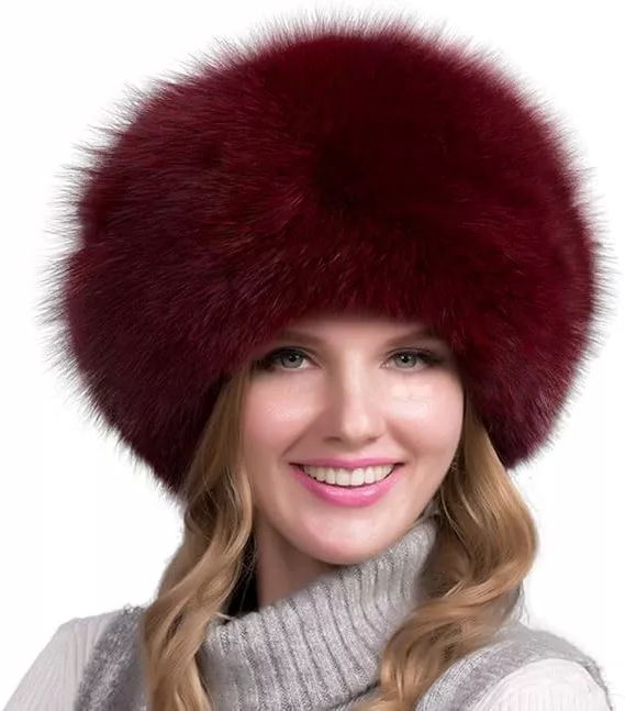 100% Natural Fox Fur Hat for Women - Thick Winter Fur Cap with Earmuffs, Warm and Fashionable