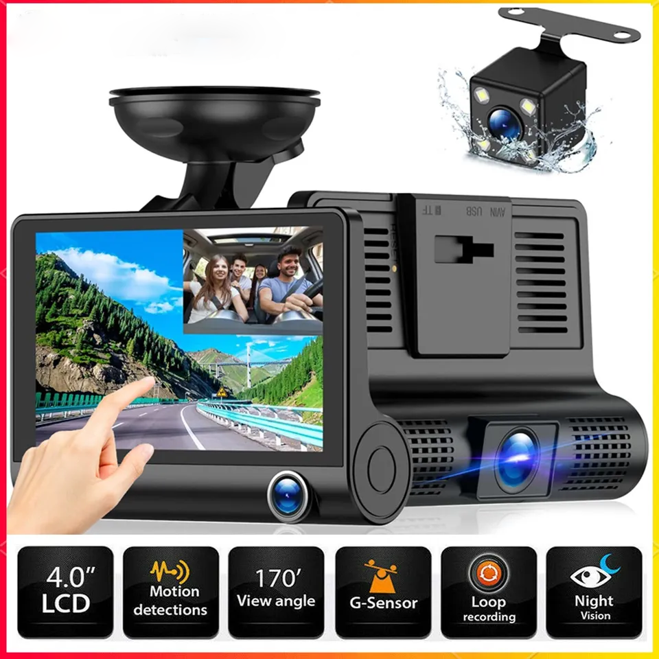 4-Inch Touchscreen Dual-Channel Dash Cam (Front & Rear)