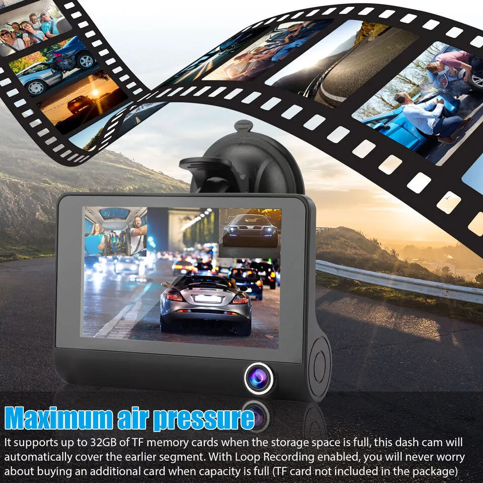 4-Inch Touchscreen Dual-Channel Dash Cam (Front & Rear)