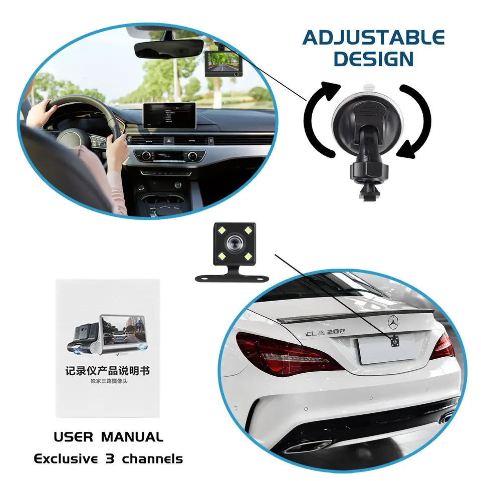 4-Inch Touchscreen Dual-Channel Dash Cam (Front & Rear)