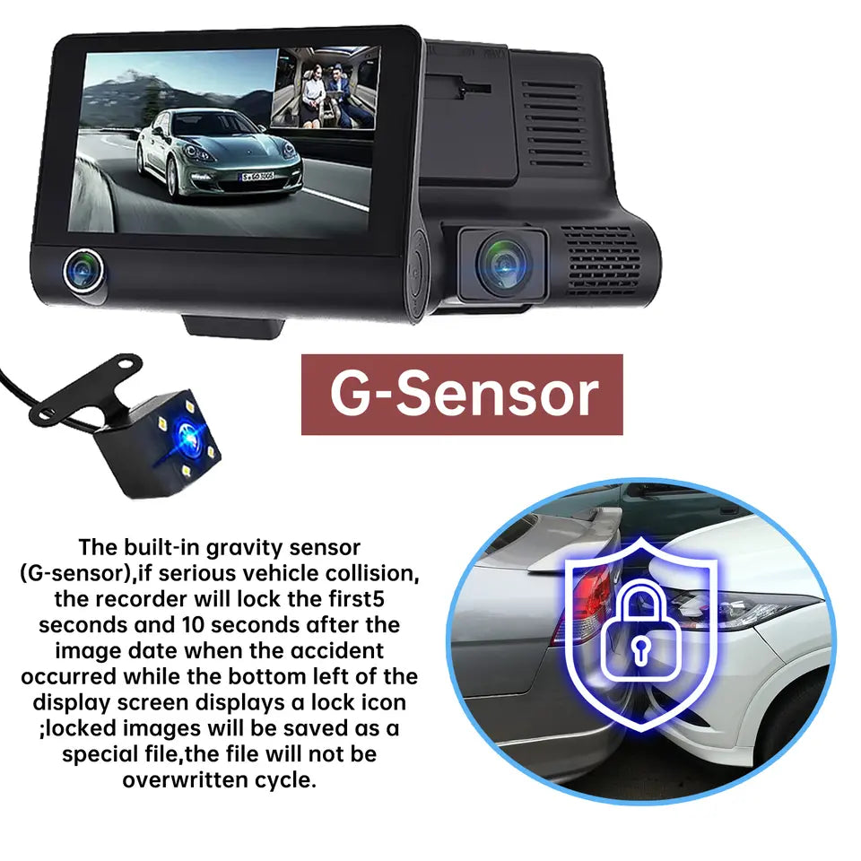 4-Inch Touchscreen Dual-Channel Dash Cam (Front & Rear)
