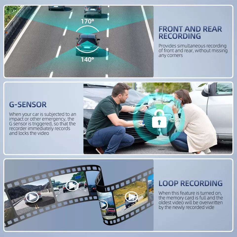 4-Inch Touchscreen Dual-Channel Dash Cam (Front & Rear)