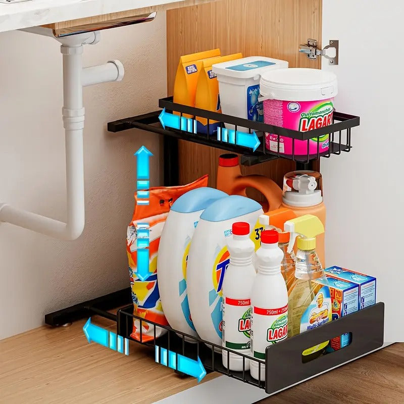 Dual-Tier Slide-Out Under-Sink Organizer for Easy Cabinet Storage